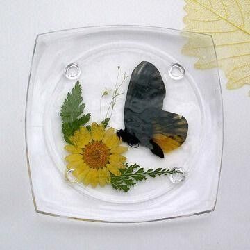Acrylic Coaster with Genuine Floral Design, Customized Logo Prints are Accepted