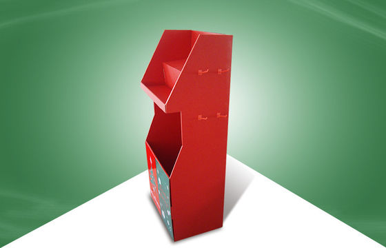 Red Free Standing Display Unit Cardboard Floor Display with Hooks for Christmas Gifts