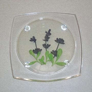 Acrylic Coaster with Genuine Floral Design, Customized Logo Prints are Accepted