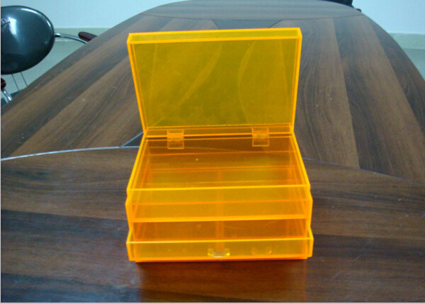 Orange 2layers Acrylic Jewelry Display Case With Drawers , Dyeing And Painting