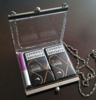 Clear Acrylic Jewelry Display Case with Metal Chain 120mm x 110mm x 20mm