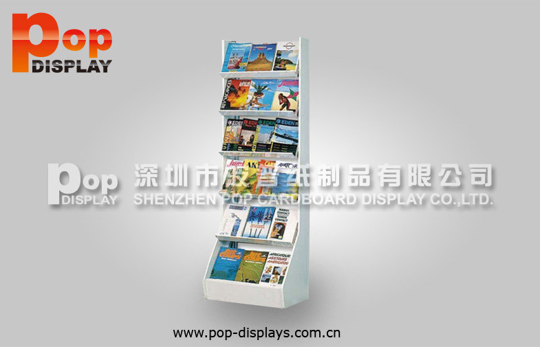 Pop up Standing Cardboard Magazine Display For Books With 6 Shelves