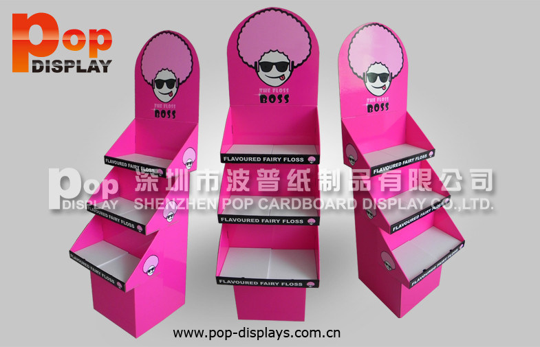 Custom 3 Tiers Trapezoid Cardboard Display Stands For Cotton Candy Promotion