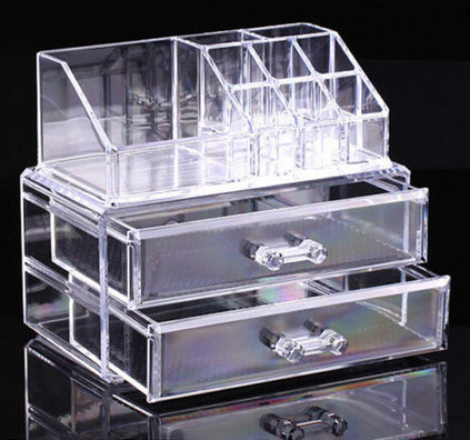 Clear Cosmetic Jewellery Display Makeup Rack Organiser Box Case 2 Storage Drawer